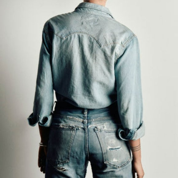 Imogene + Willie Leah Washed Pearl Snap Shirt Denim Small - Picture 6 of 12